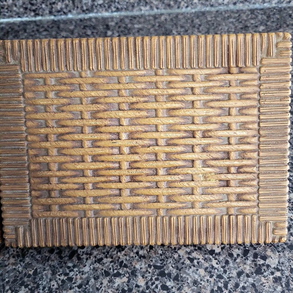 Vintage 1978 Syroco Homco Faux Wicker Brown Wall Shelves Set of 2 Made in USA